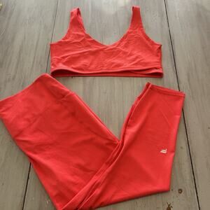 Fabletics Red Coral Low Impact Crossover Bra Oasis Pure Luxe Legging Set Sz XXL